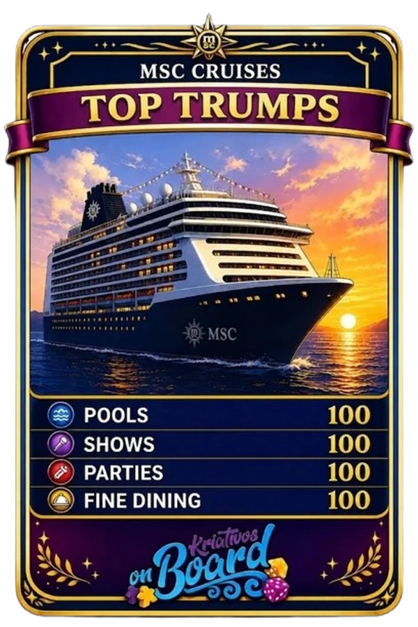 Bonus card MSC Cruises with pools, theater shows, parties, and gourmet dining