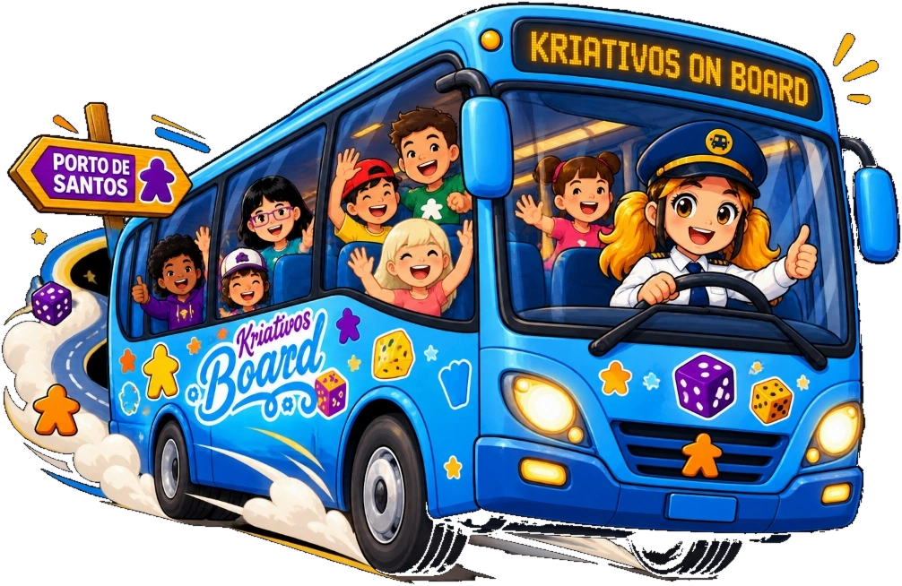 Ônibus oficial dos Kriativos On Board com passageiros a caminho do Porto de Santos